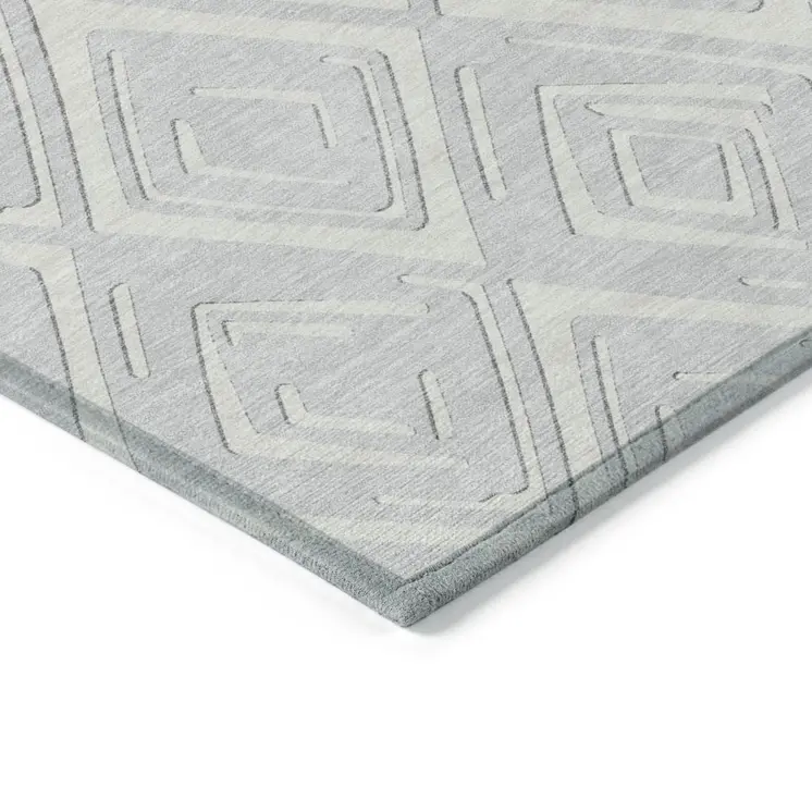 10' X 14' Silver And Ivory Geometric Washable Indoor Outdoor Area Rug