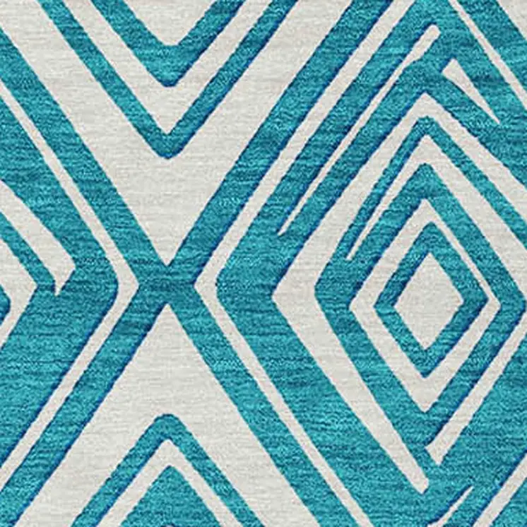 3' X 5' Teal Blue And Ivory Geometric Washable Indoor Outdoor Area Rug