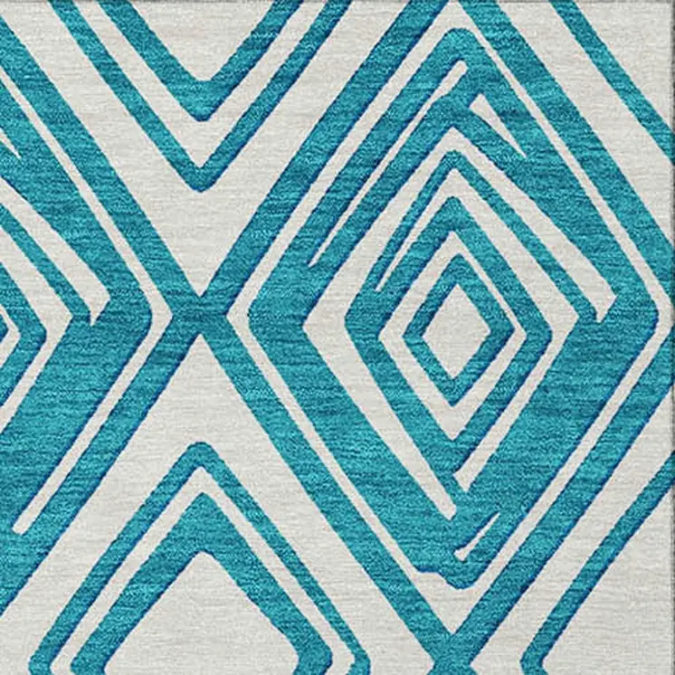 10' X 14' Teal Blue And Ivory Geometric Washable Indoor Outdoor Area Rug