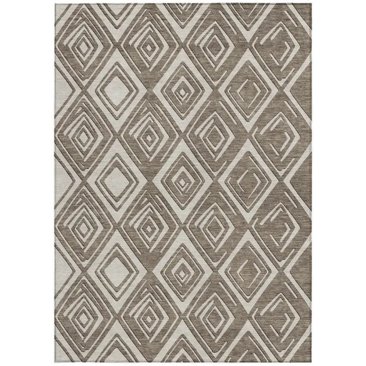 5' X 8' Taupe And Beige Geometric Washable Indoor Outdoor Area Rug