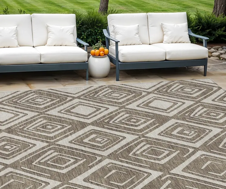 8' X 10' Taupe And Beige Geometric Washable Indoor Outdoor Area Rug