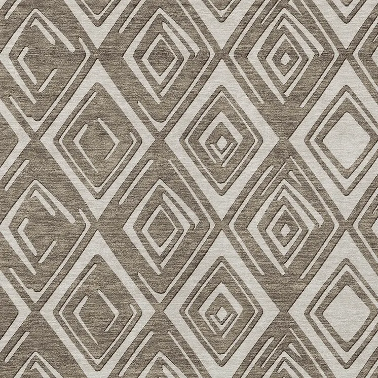 9' X 12' Taupe And Beige Geometric Washable Indoor Outdoor Area Rug
