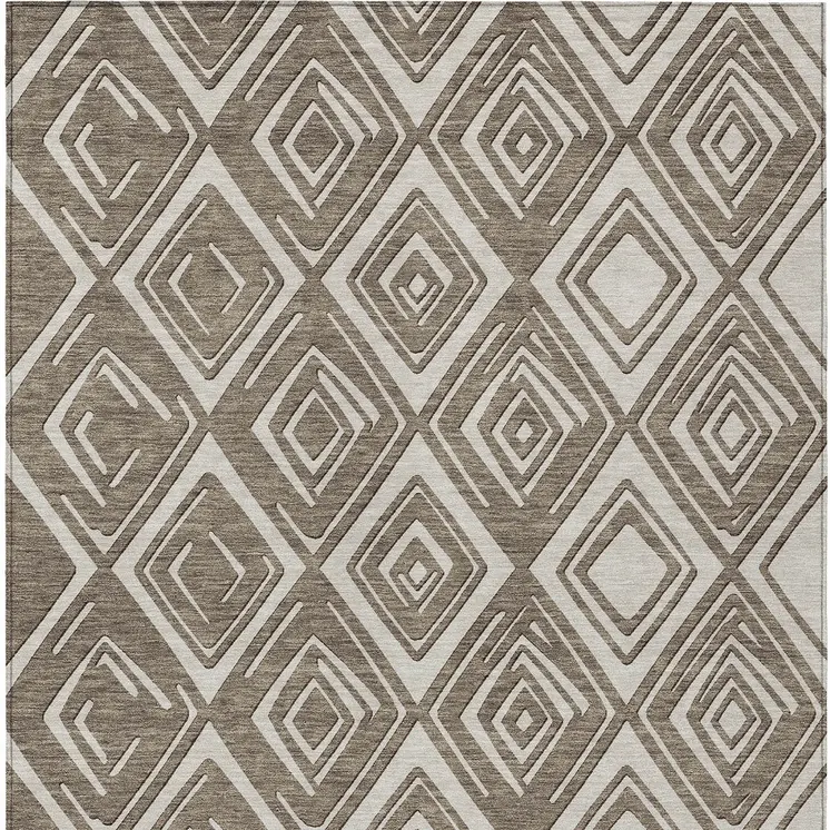 10' X 14' Taupe And Beige Geometric Washable Indoor Outdoor Area Rug
