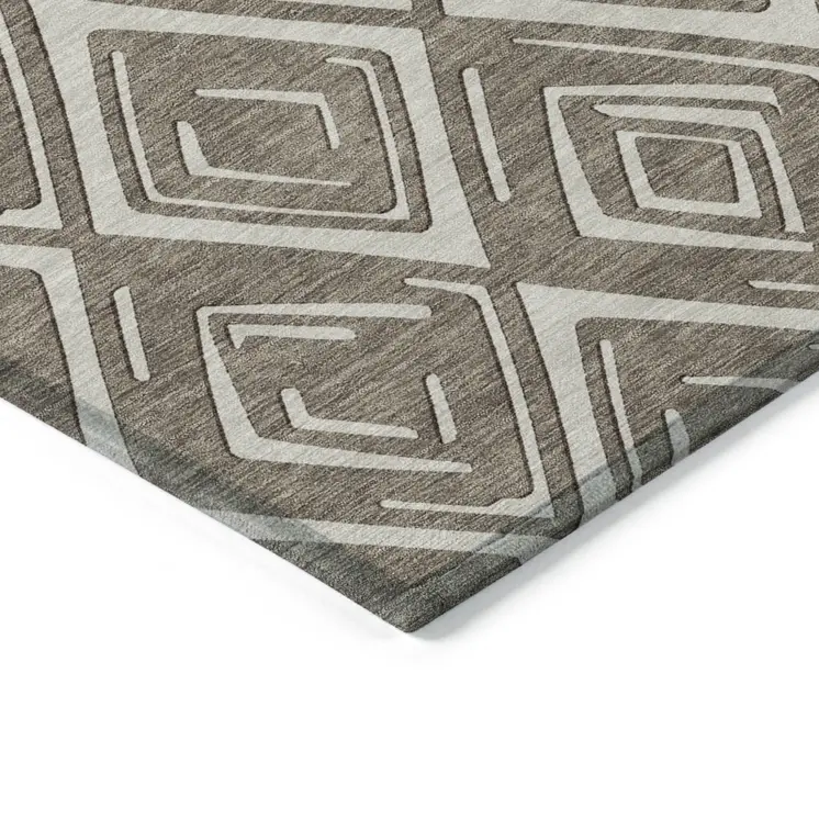 10' X 14' Taupe And Beige Geometric Washable Indoor Outdoor Area Rug