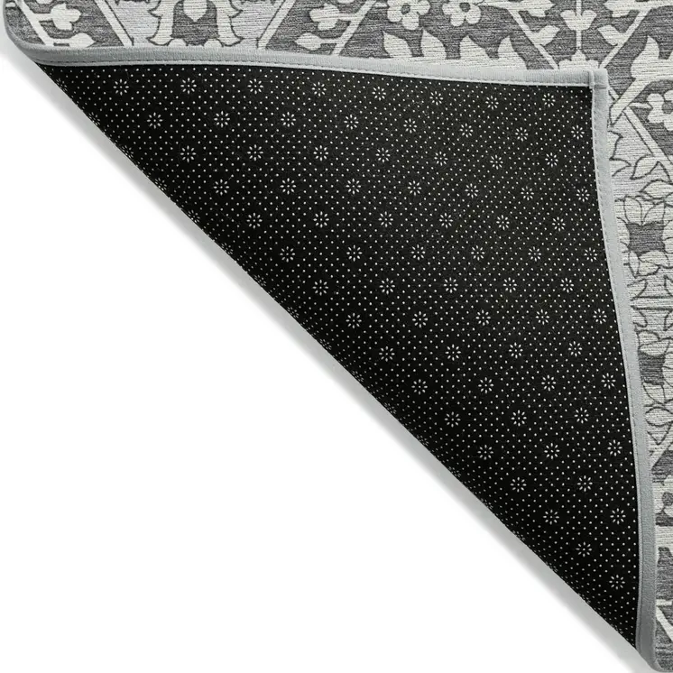 10' X 14' Charcoal Gray And Taupe Floral Washable Indoor Outdoor Area Rug