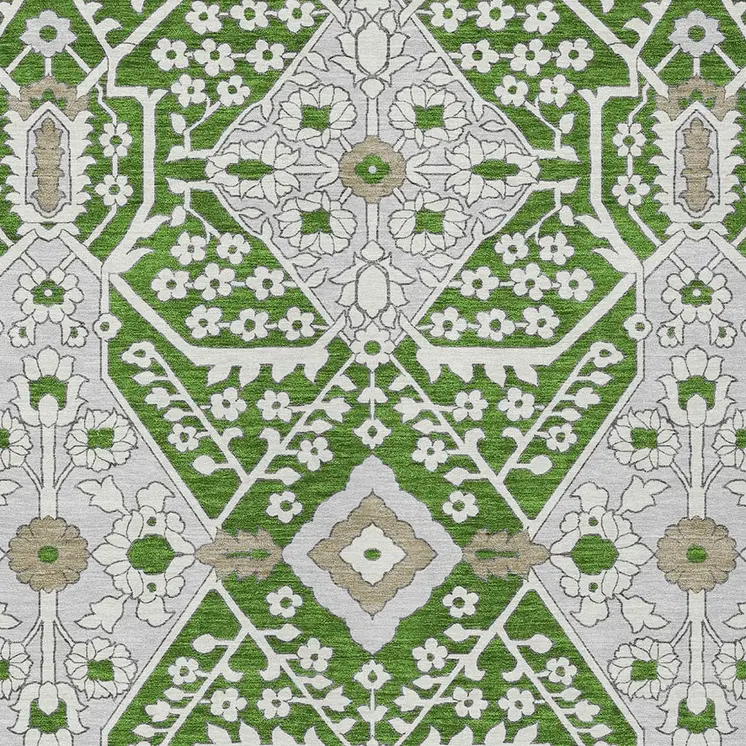 3' X 5' Green Gray And Taupe Floral Washable Indoor Outdoor Area Rug