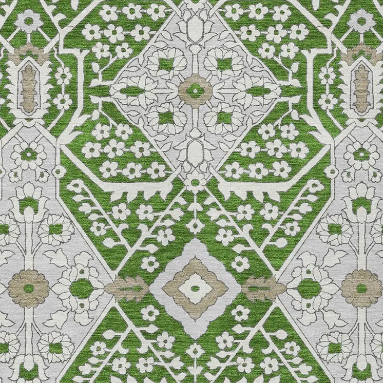 5' X 8' Green Gray And Taupe Floral Washable Indoor Outdoor Area Rug