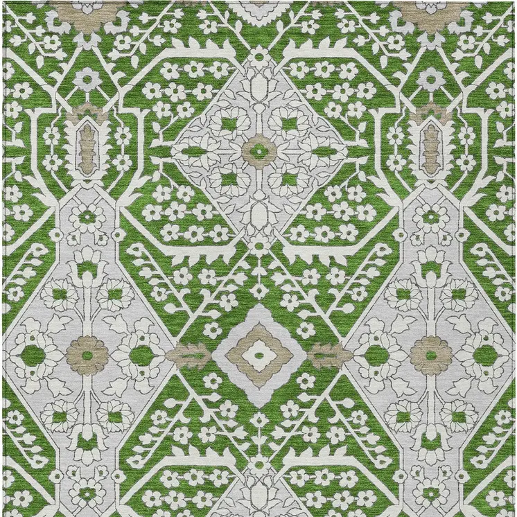 8' X 10' Green Gray And Taupe Floral Washable Indoor Outdoor Area Rug