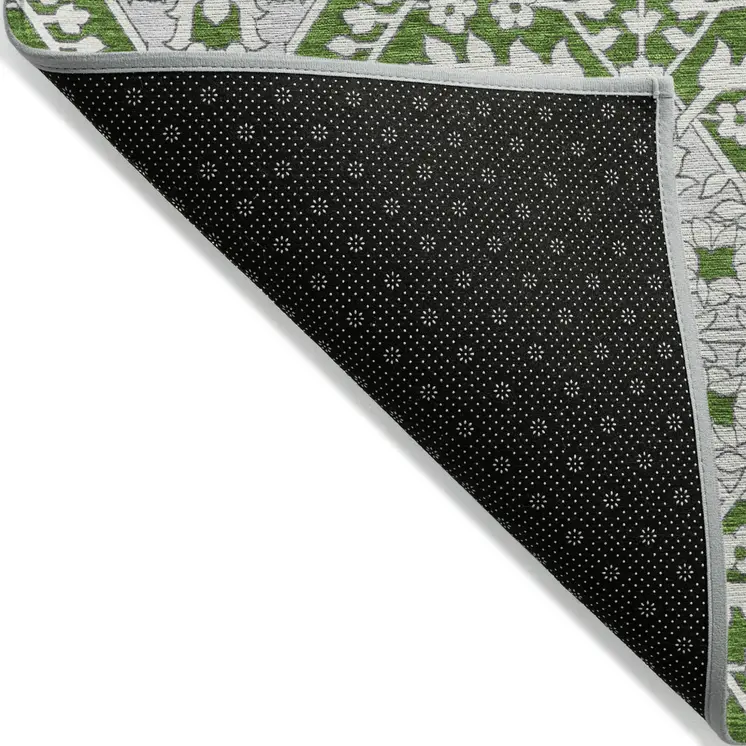 8' X 10' Green Gray And Taupe Floral Washable Indoor Outdoor Area Rug