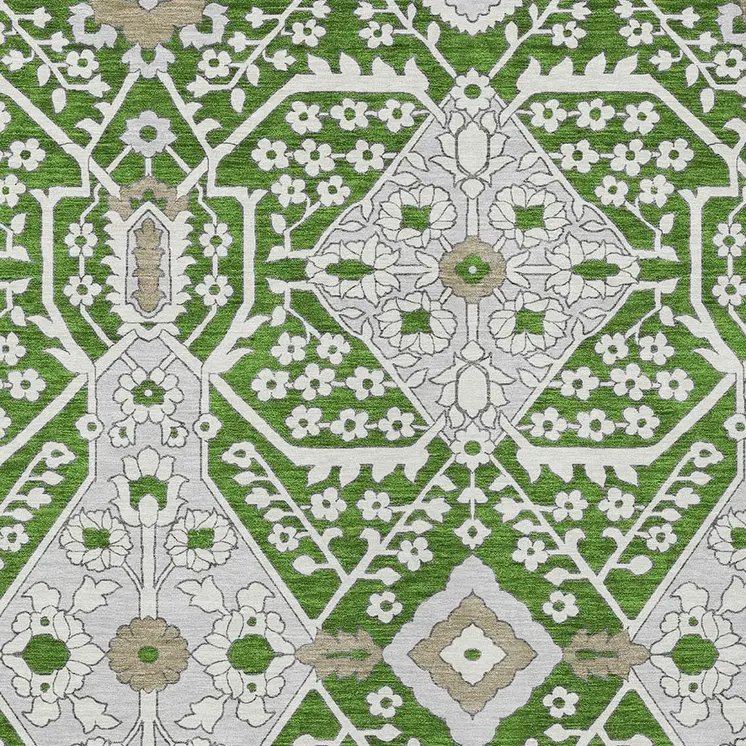 10' X 14' Green Gray And Taupe Floral Washable Indoor Outdoor Area Rug