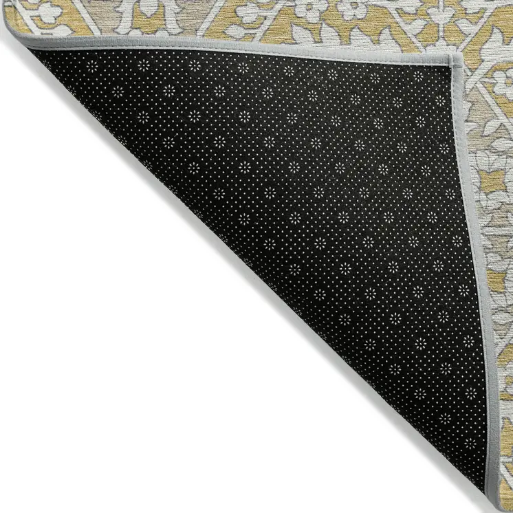 10' X 14' Gold Ivory And Gray Floral Washable Indoor Outdoor Area Rug