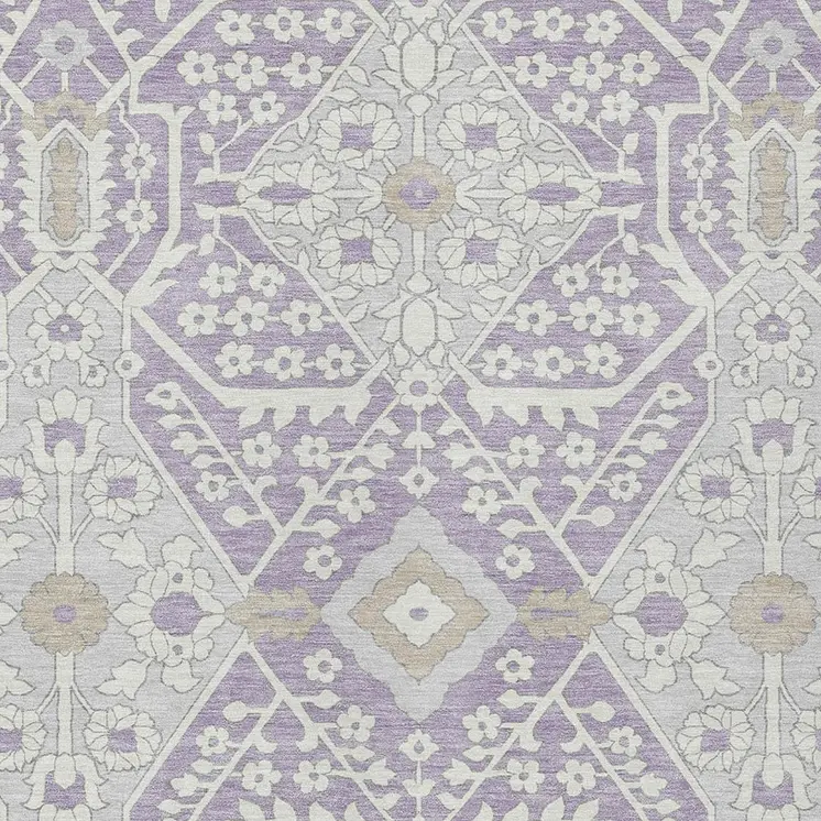 3' X 5' Lavender Gray And Beige Floral Washable Indoor Outdoor Area Rug