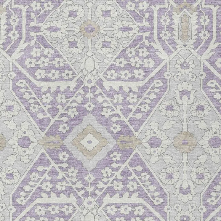 5' X 8' Lavender Gray And Beige Floral Washable Indoor Outdoor Area Rug