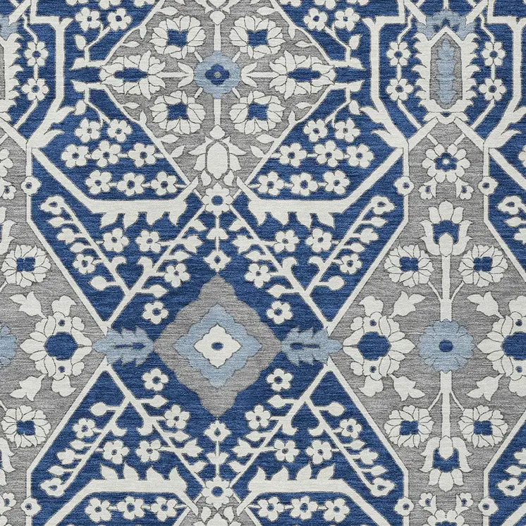 5' X 8' Navy Blue Gray And Ivory Floral Washable Indoor Outdoor Area Rug