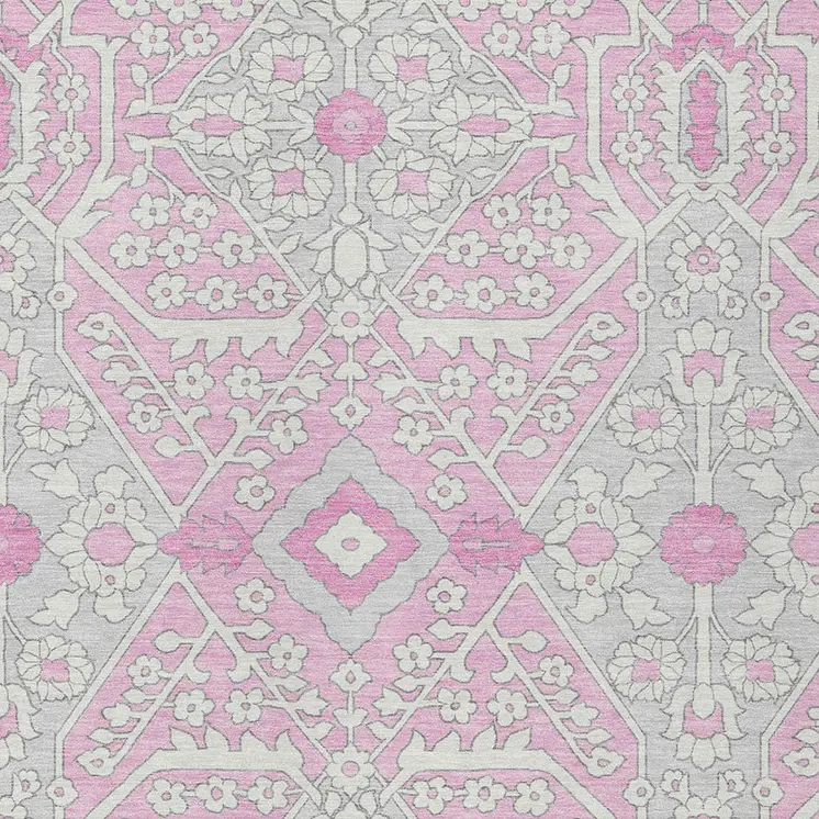 8' X 10' Pink Ivory And Gray Floral Washable Indoor Outdoor Area Rug