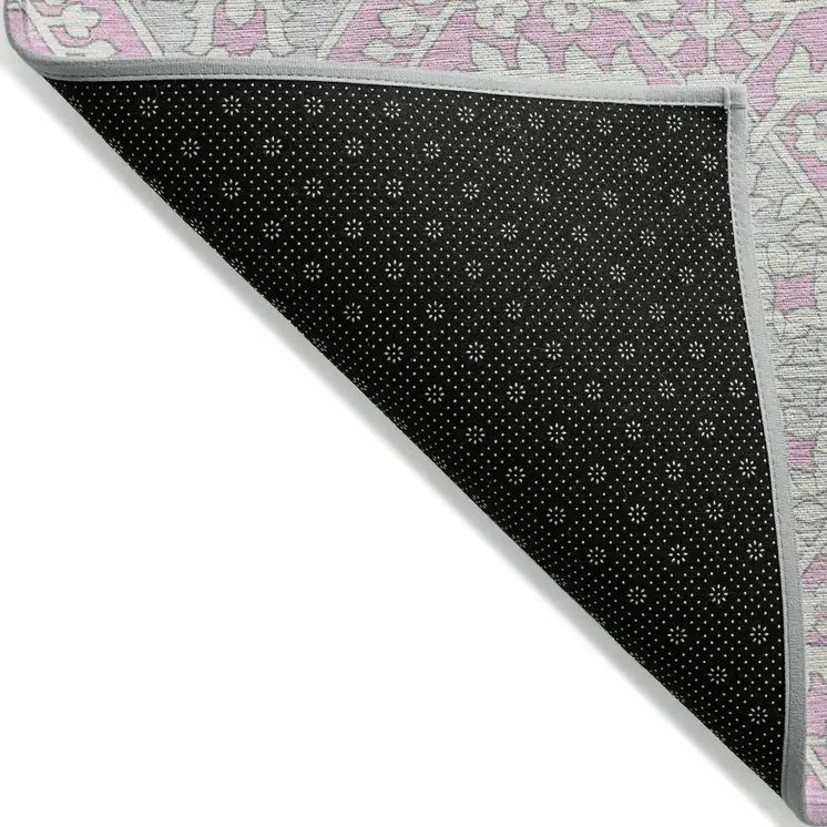9' X 12' Pink Ivory And Gray Floral Washable Indoor Outdoor Area Rug