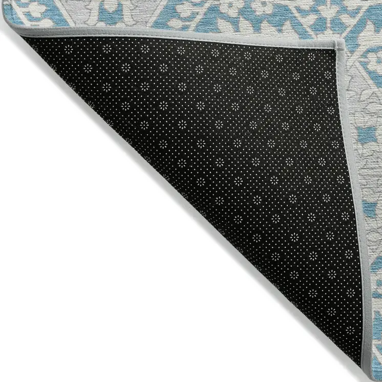 8' X 10' Teal Blue Gray And Beige Floral Washable Indoor Outdoor Area Rug