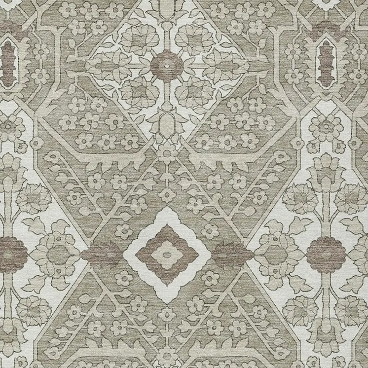 3' X 5' Taupe Beige And Ivory Floral Washable Indoor Outdoor Area Rug