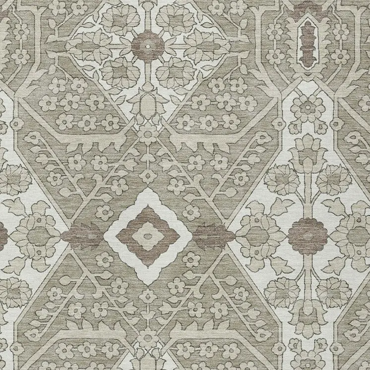 8' X 10' Taupe Beige And Ivory Floral Washable Indoor Outdoor Area Rug