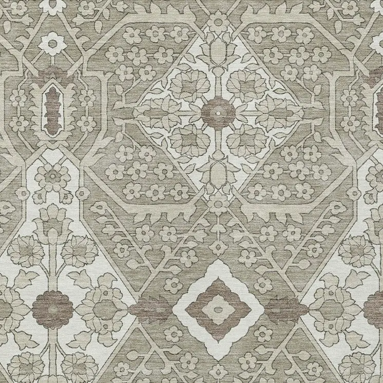 10' X 14' Taupe Beige And Ivory Floral Washable Indoor Outdoor Area Rug