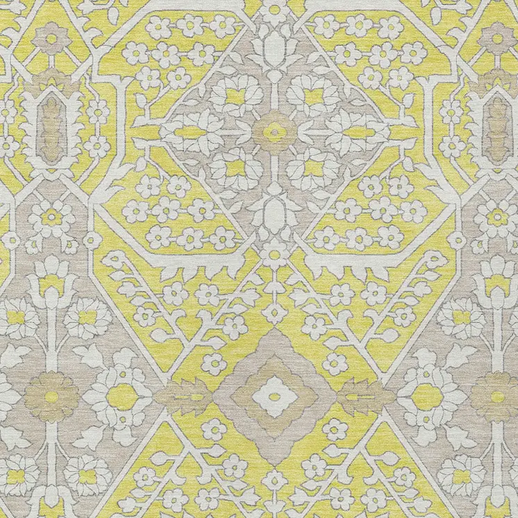 5' X 8' Yellow Ivory And Beige Floral Washable Indoor Outdoor Area Rug