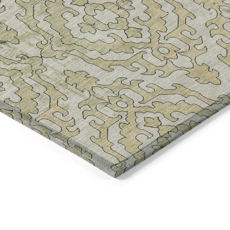 8' X 10' Artichoke Green And Beige Medallion Washable Indoor Outdoor Area Rug