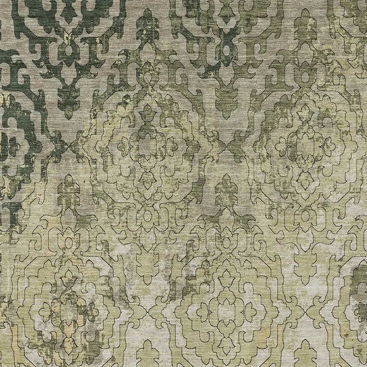 8' X 10' Artichoke Green And Beige Medallion Washable Indoor Outdoor Area Rug