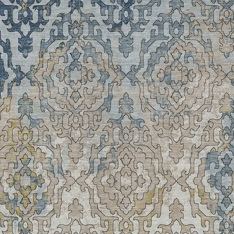 3' X 5' Sky Blue And Denim Blue Medallion Washable Indoor Outdoor Area Rug