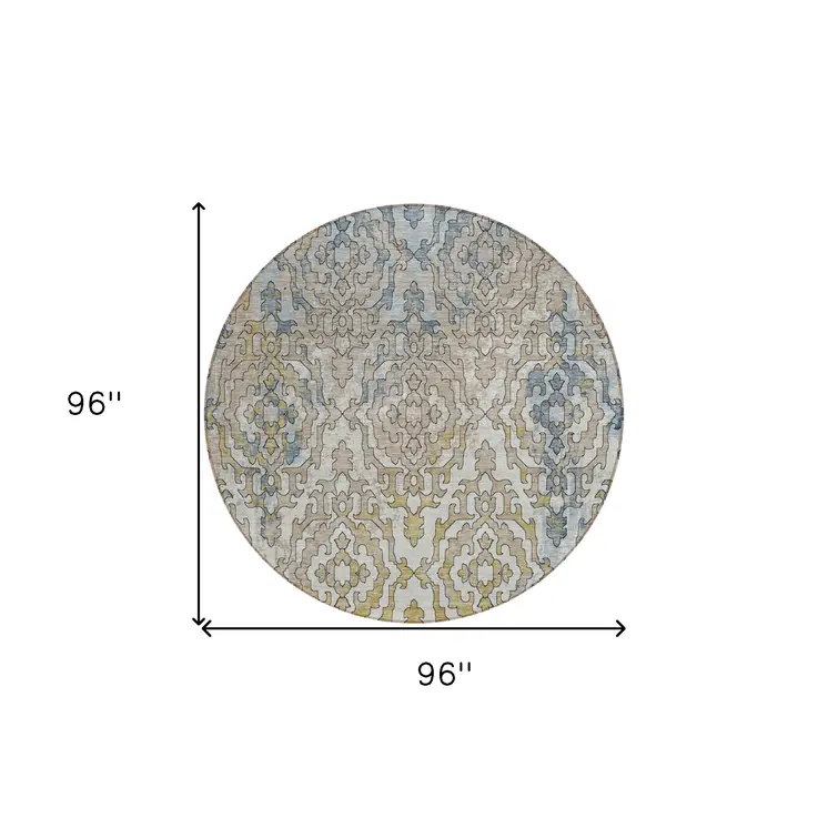 8' Sky Blue And Denim Blue Round Medallion Washable Indoor Outdoor Area Rug