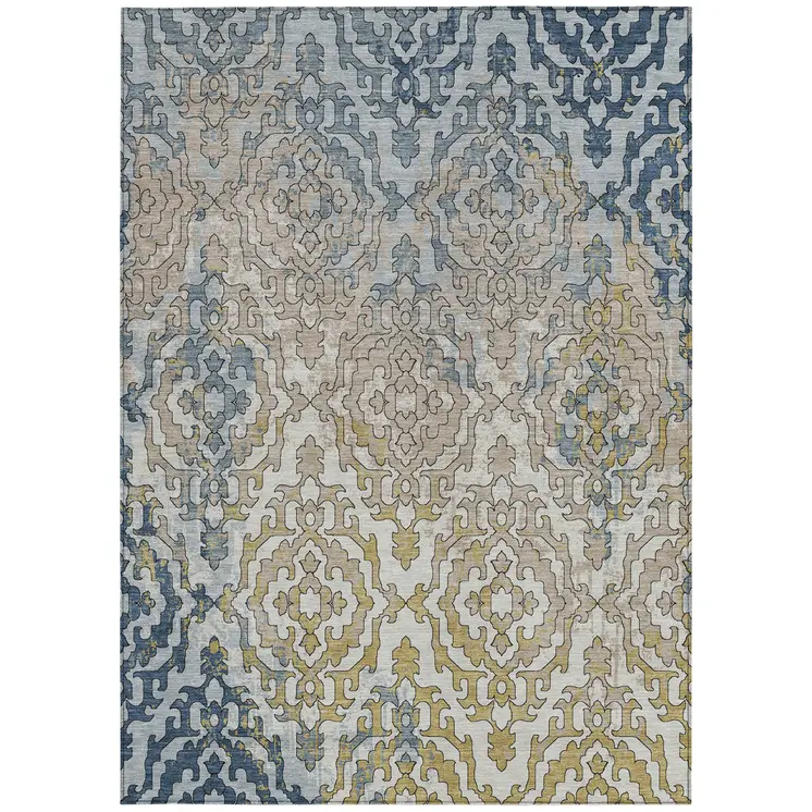 8' X 10' Sky Blue And Denim Blue Medallion Washable Indoor Outdoor Area Rug