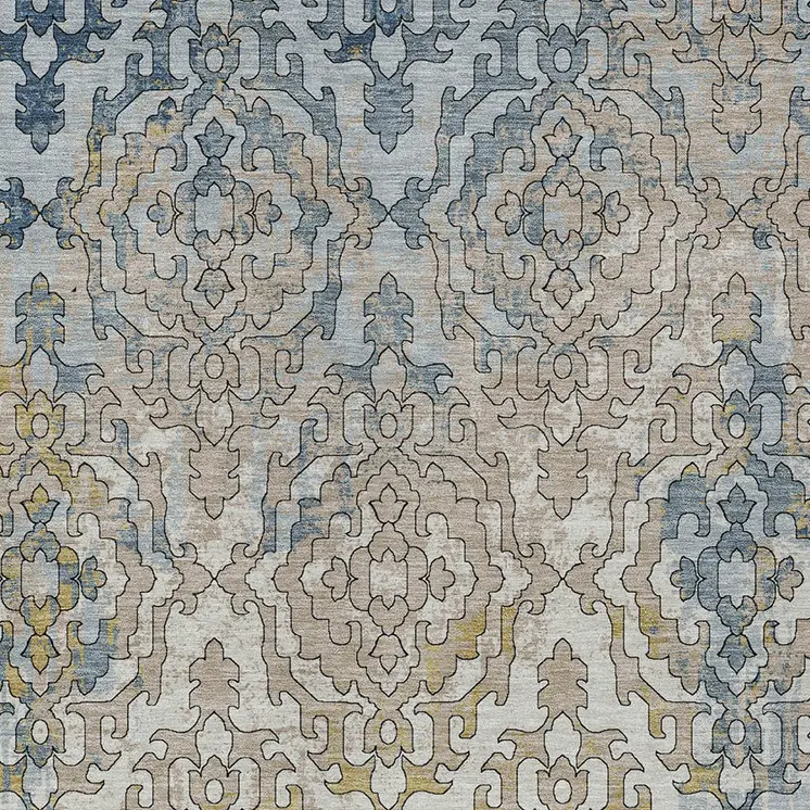 8' X 10' Sky Blue And Denim Blue Medallion Washable Indoor Outdoor Area Rug