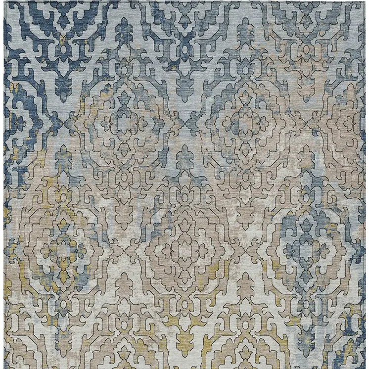 9' X 12' Sky Blue And Denim Blue Medallion Washable Indoor Outdoor Area Rug