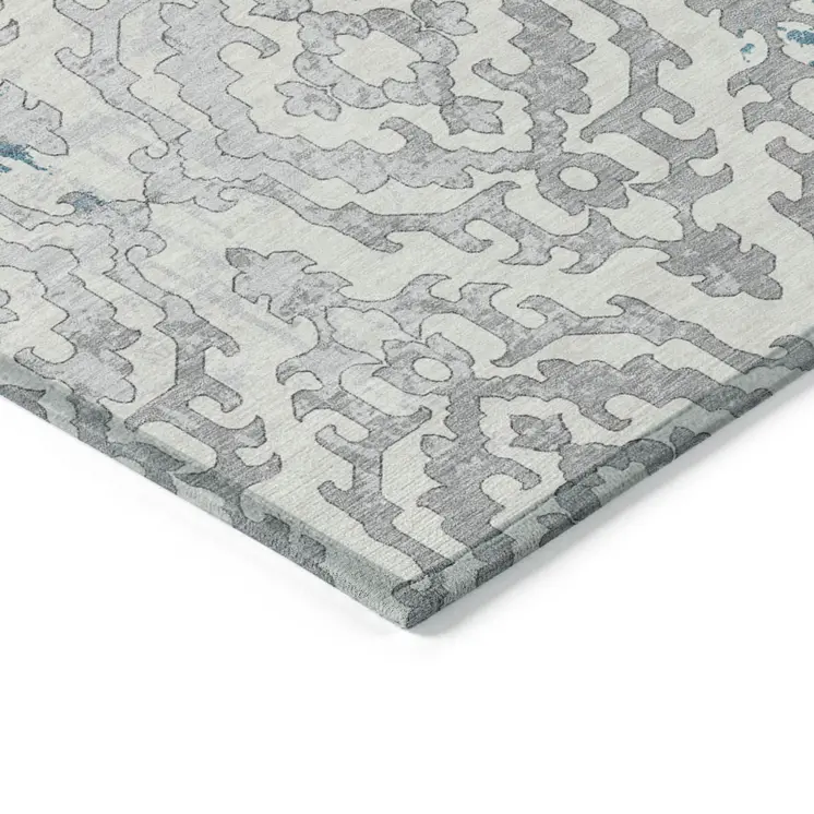 3' X 5' Teal Blue Gray And Ivory Medallion Washable Indoor Outdoor Area Rug