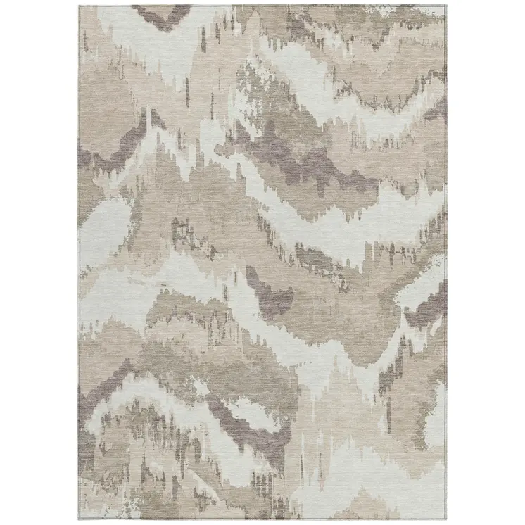 5' X 8' Beige Brown And Ivory Abstract Washable Indoor Outdoor Area Rug