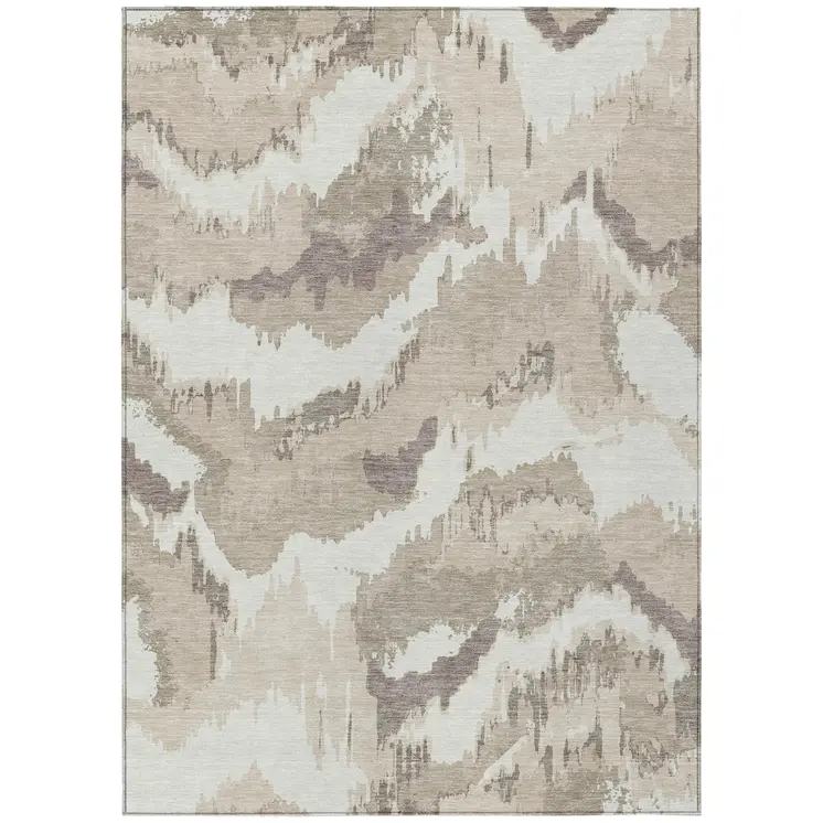 5' X 8' Beige Brown And Ivory Abstract Washable Indoor Outdoor Area Rug