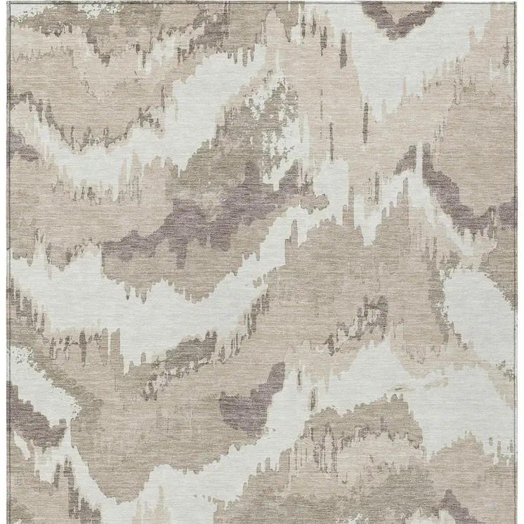 5' X 8' Beige Brown And Ivory Abstract Washable Indoor Outdoor Area Rug