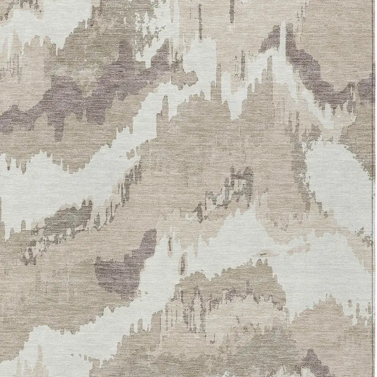 8' X 10' Beige Brown And Ivory Abstract Washable Indoor Outdoor Area Rug
