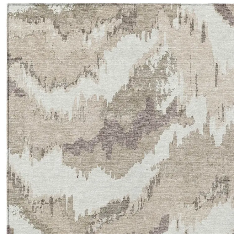 9' X 12' Beige Brown And Ivory Abstract Washable Indoor Outdoor Area Rug