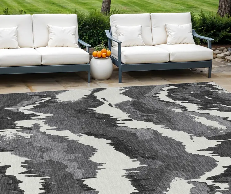 10' X 14' Black Gray And Charcoal Abstract Washable Indoor Outdoor Area Rug