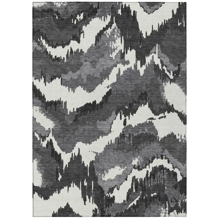 10' X 14' Black Gray And Charcoal Abstract Washable Indoor Outdoor Area Rug