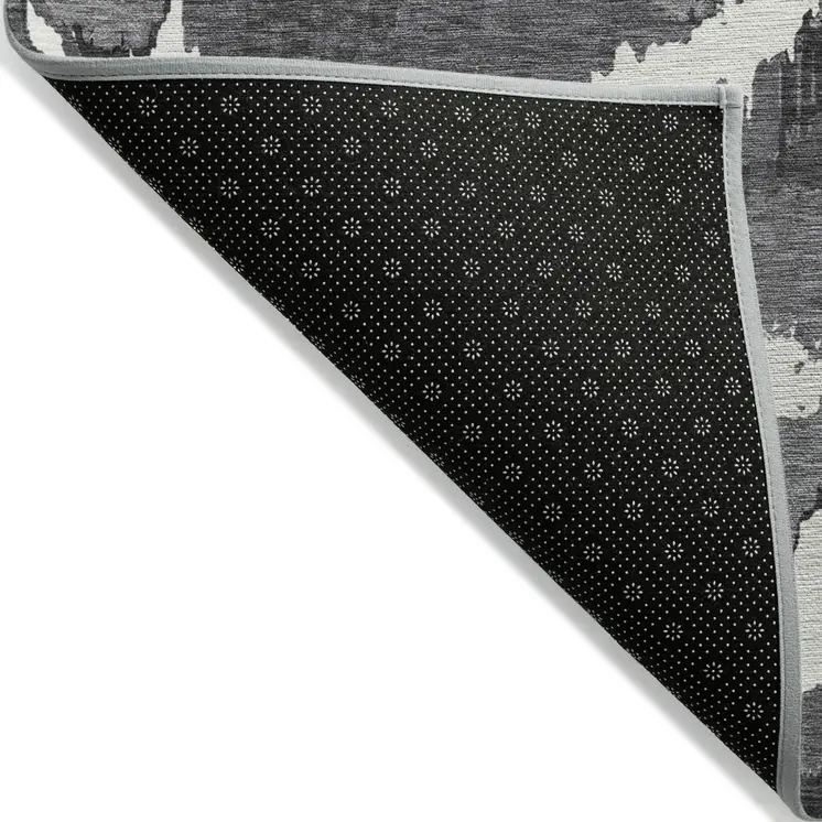 10' X 14' Black Gray And Charcoal Abstract Washable Indoor Outdoor Area Rug