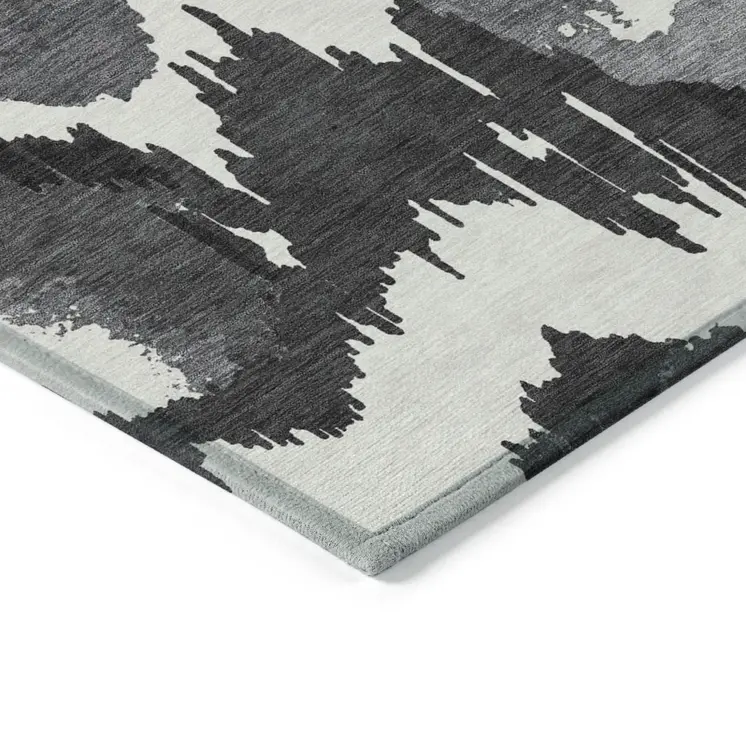 10' X 14' Black Gray And Charcoal Abstract Washable Indoor Outdoor Area Rug