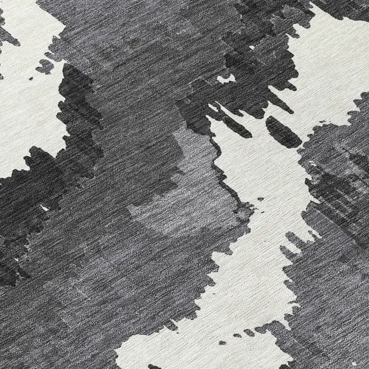 10' X 14' Black Gray And Charcoal Abstract Washable Indoor Outdoor Area Rug