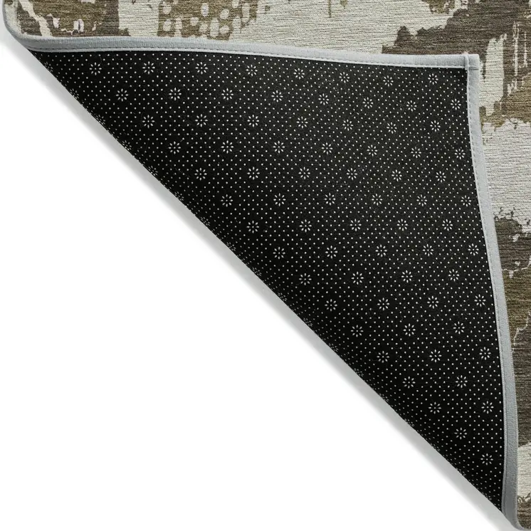 3' X 5' Brown Beige And Taupe Abstract Washable Indoor Outdoor Area Rug
