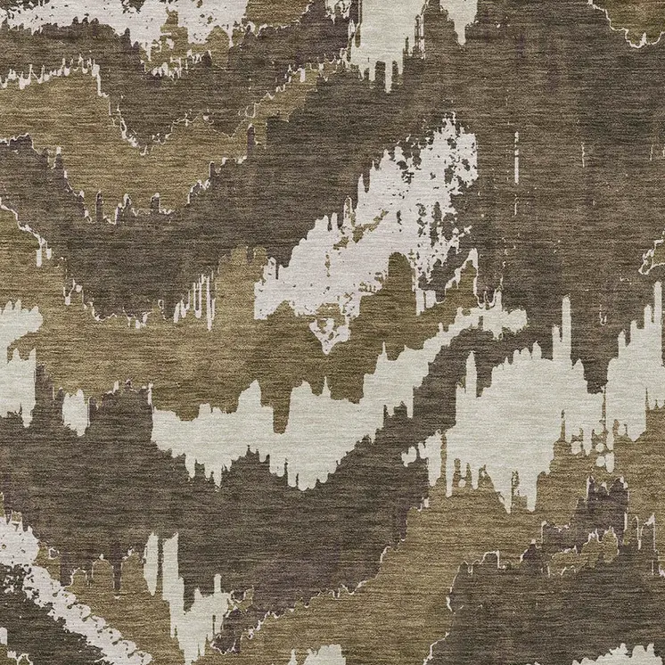 3' X 5' Brown Beige And Taupe Abstract Washable Indoor Outdoor Area Rug