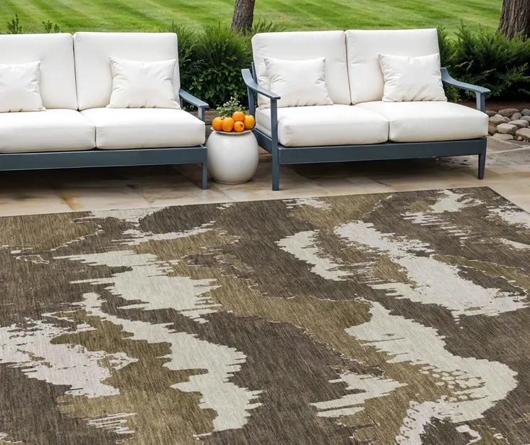 9' X 12' Brown Beige And Taupe Abstract Washable Indoor Outdoor Area Rug