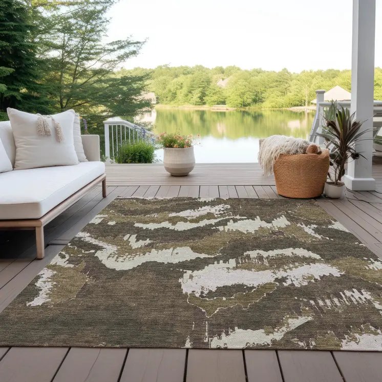 9' X 12' Brown Beige And Taupe Abstract Washable Indoor Outdoor Area Rug