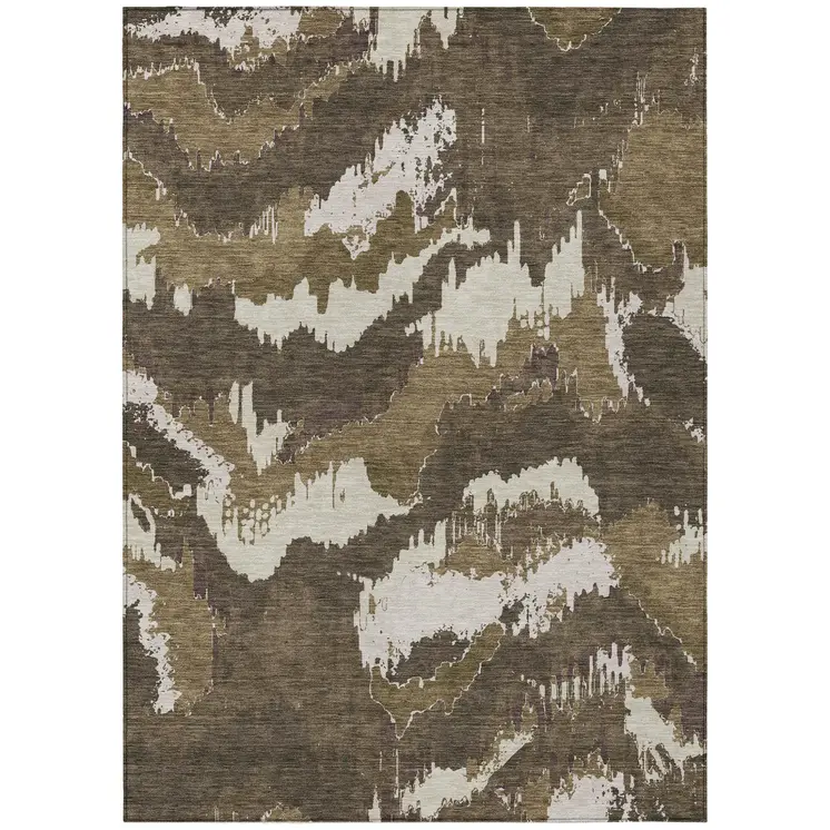 9' X 12' Brown Beige And Taupe Abstract Washable Indoor Outdoor Area Rug