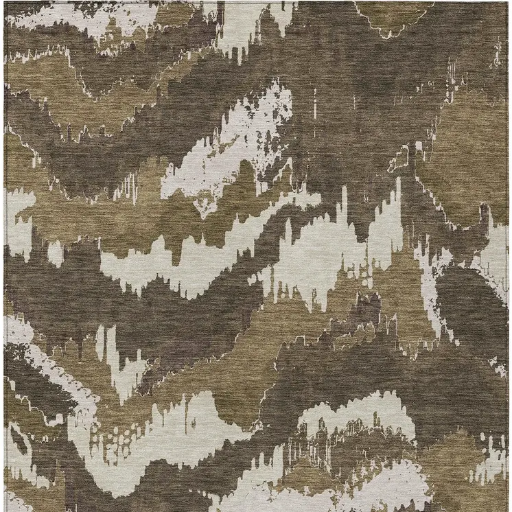 10' X 14' Brown Beige And Taupe Abstract Washable Indoor Outdoor Area Rug