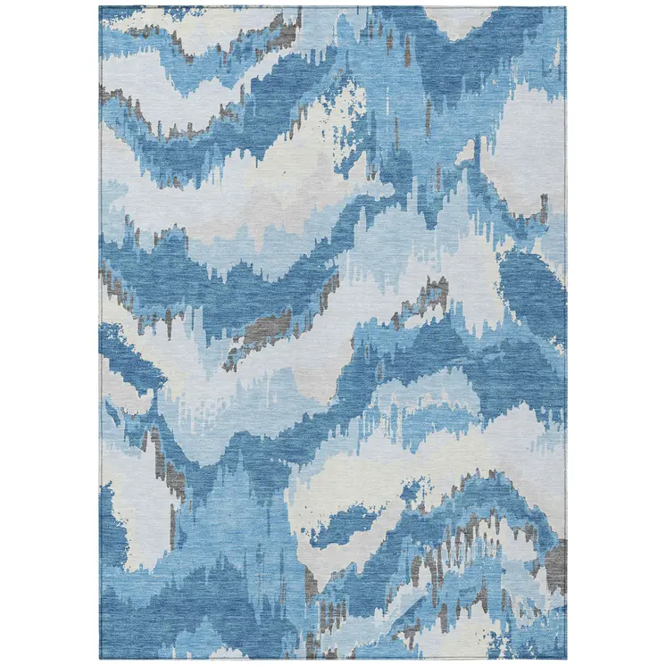 3' X 5' Sky Blue And Denim Blue Abstract Washable Indoor Outdoor Area Rug